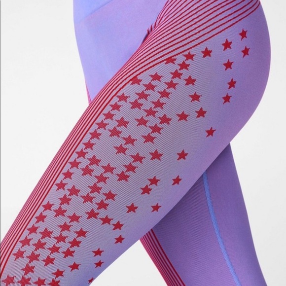 Fabletics Seamless Stars and Stripes Blue and Red 7/8 Leggings - Picture 4 of 14